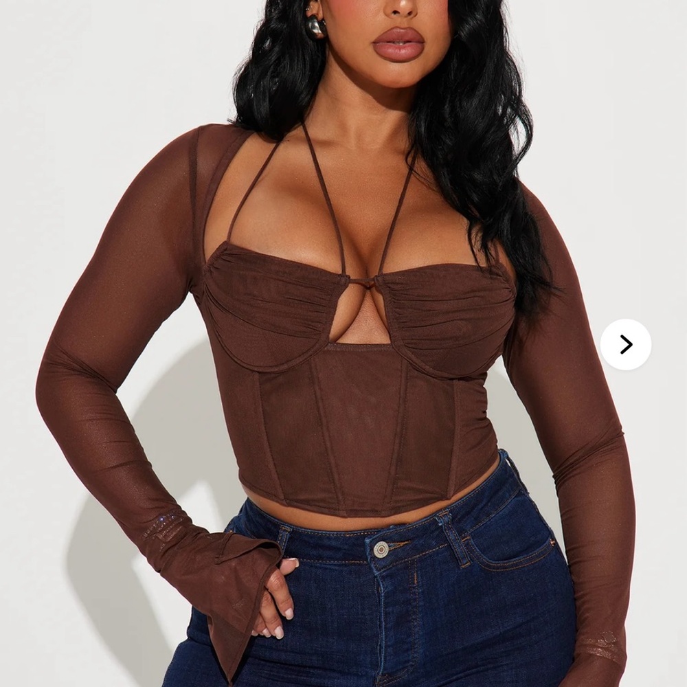 Fashion Nova Corset Brown Long Sleeve Women's Top